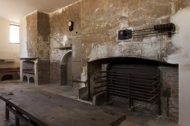 The main kitchen in Kew. It has a roasting rack and a smoke jack.