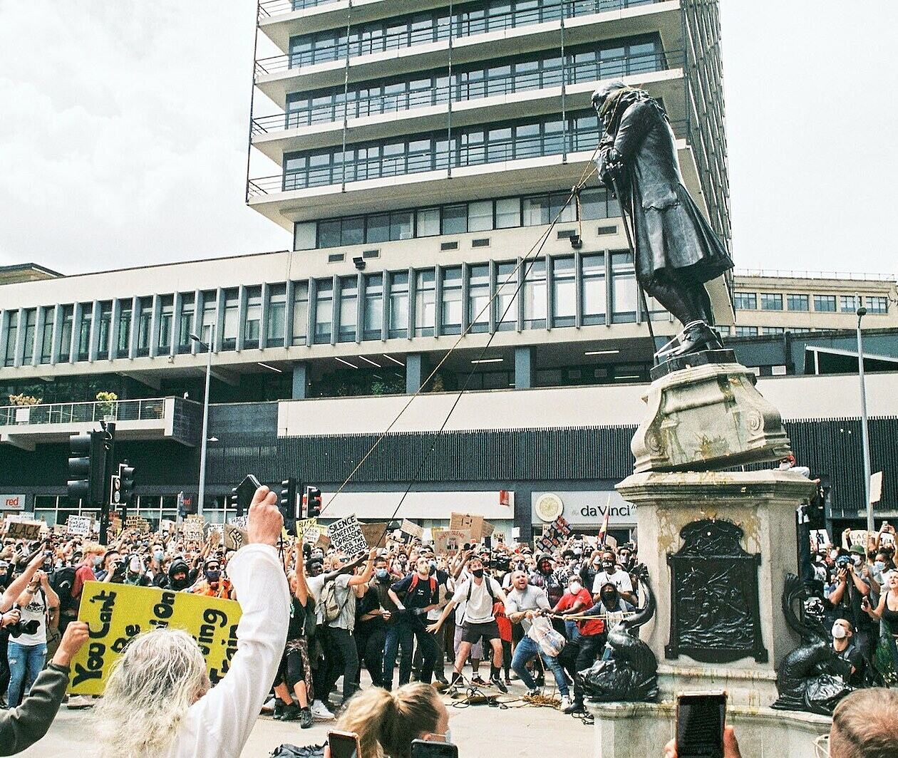 Protesters pulling down the statue of Edward Colston in Bristol, UK