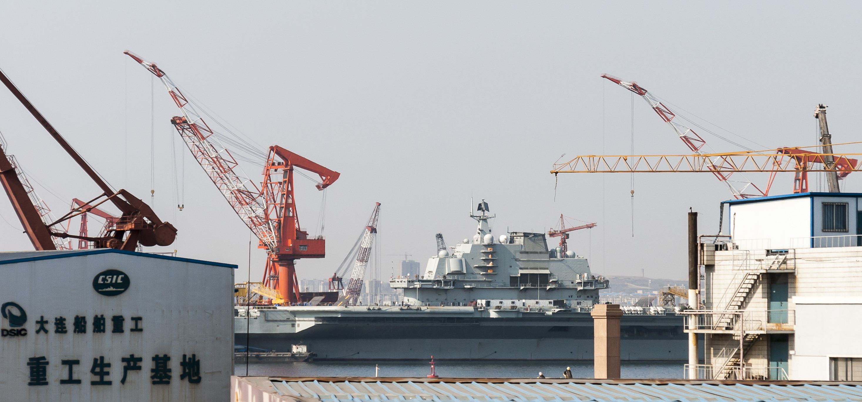 Liaoning (CV-16) Aircraft Carrier during refurbishment in Dalian Shipyard