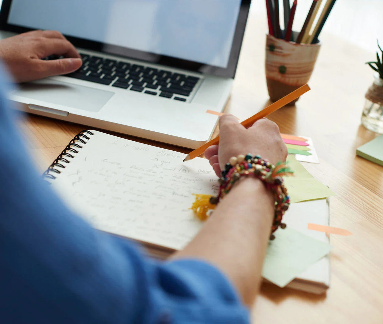 Students reviewing academic writing for university study 