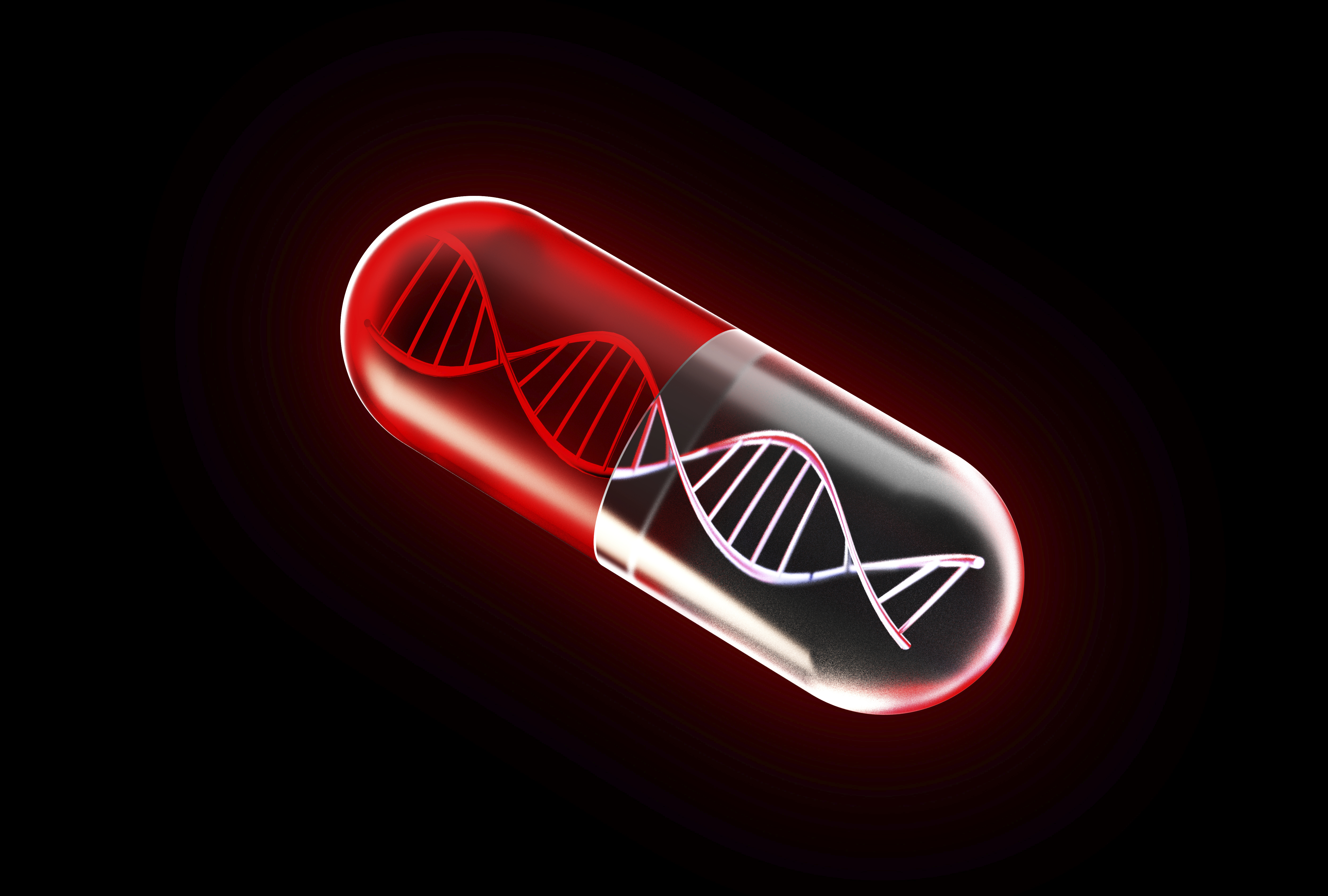 A picture of a medicine capsule containing DNA