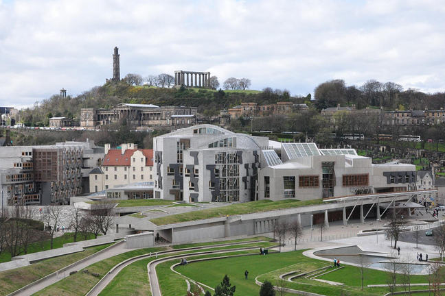 Scottish Parliament Building and Garden from the Salisbury Crags