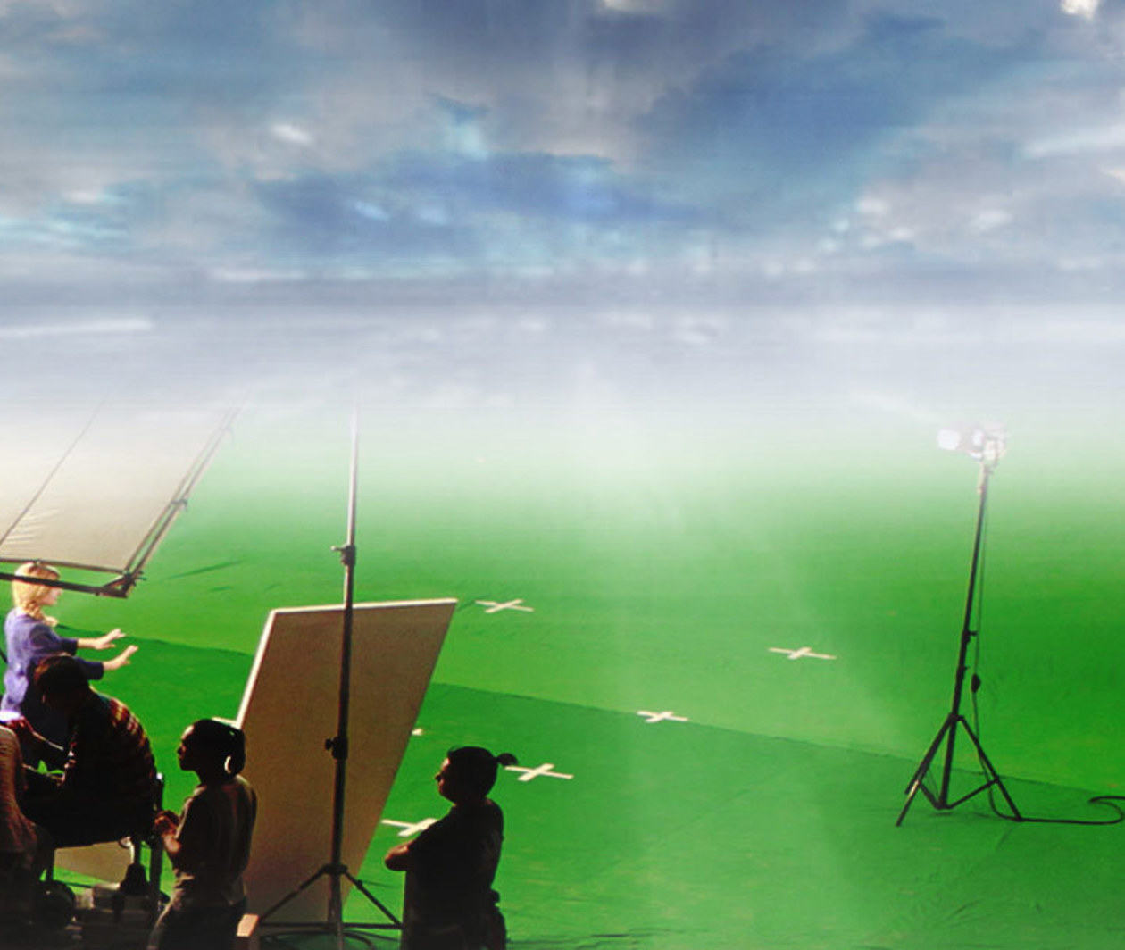 Visual effects (VFX): a film crew using a green screen