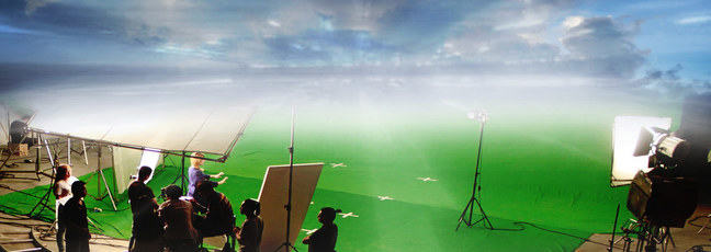 Visual effects (VFX): a film crew using a green screen