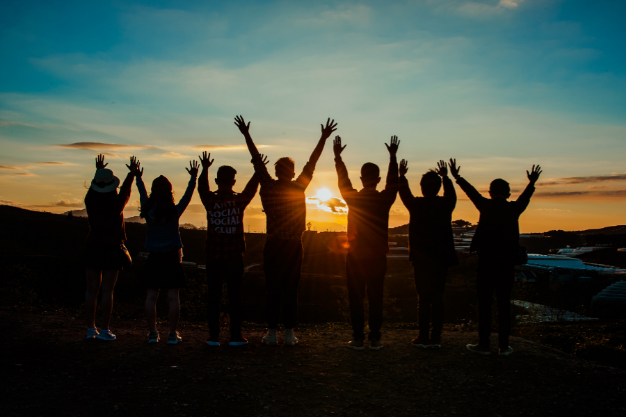 group looking at the sunset