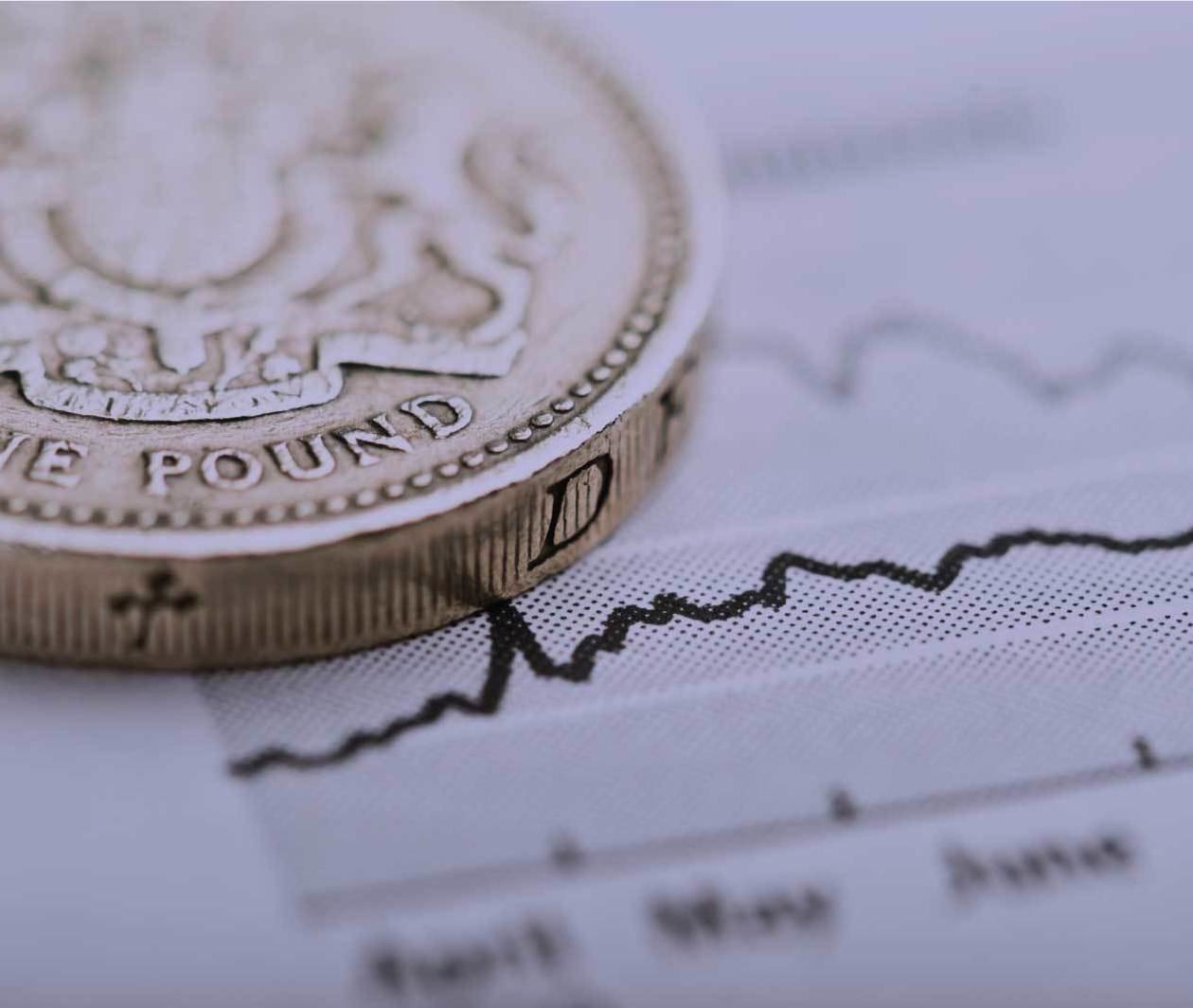 A coin sits on top of a line graph on a piece of paper – a metaphor for financial planning.