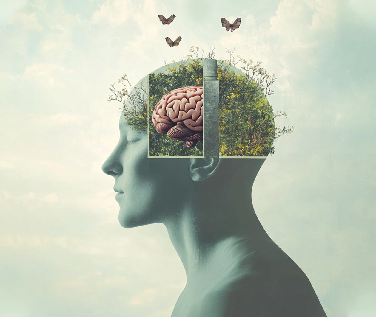 a close up of a person's head with a tree inside of it, art station trends, depicted as a 3d Render Image 