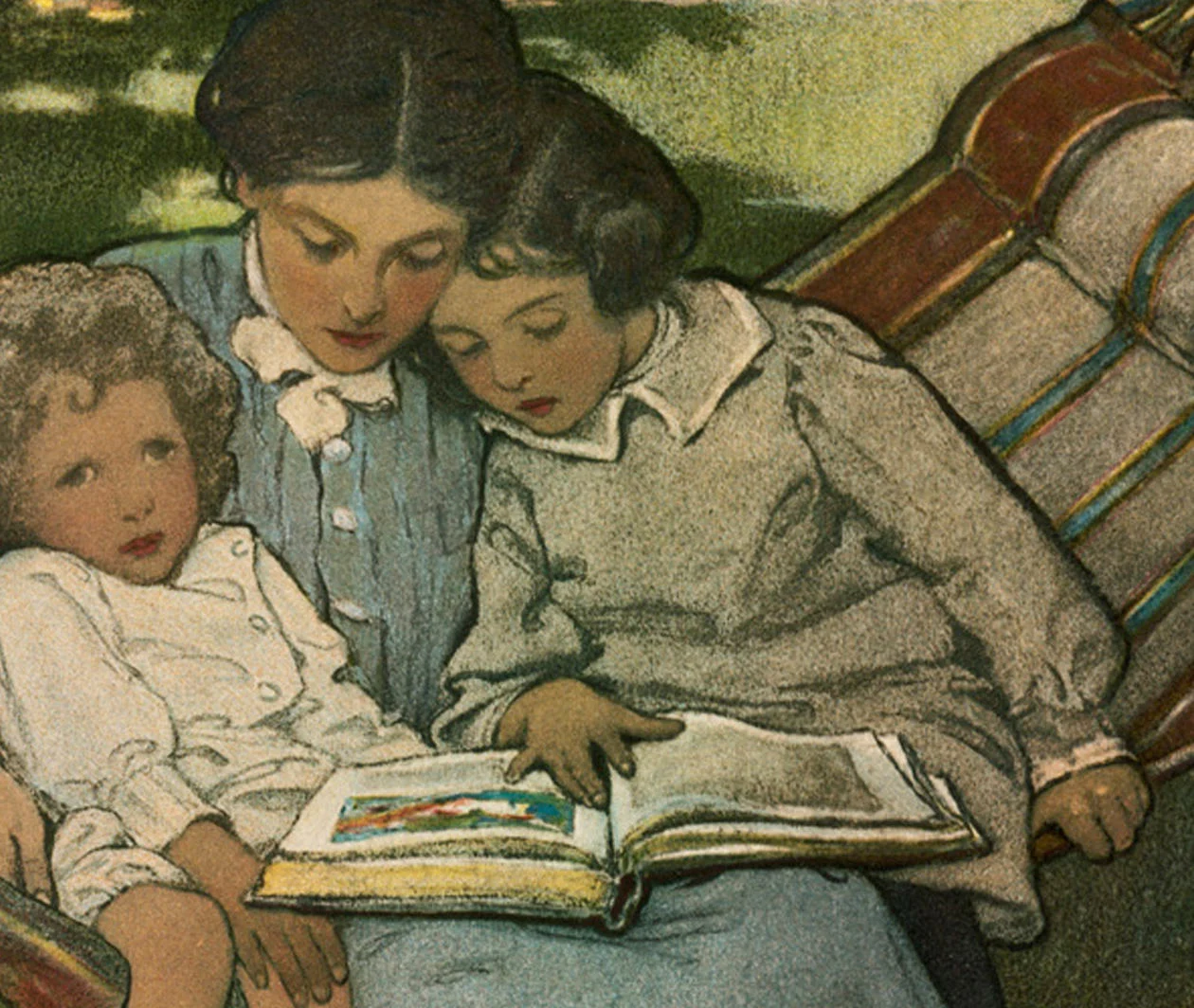 Mother reading with children