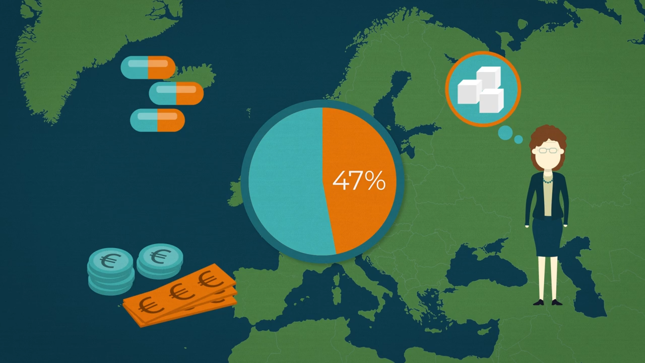 European map, pills, patient and money