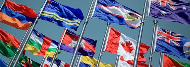 The flags of nations outside the United Nations Building