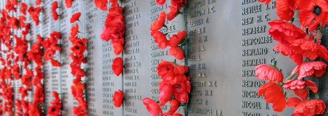 Poppies on the Wall of Remembrance at the Australian War Memorial, Canberra, Australia