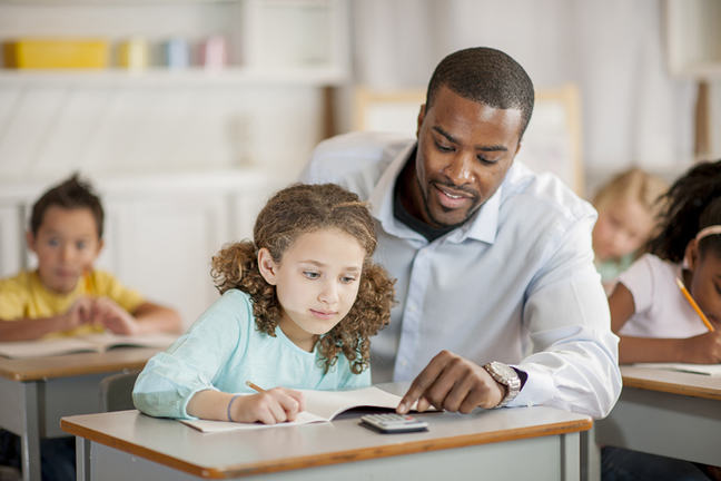 white female student and black male teacher