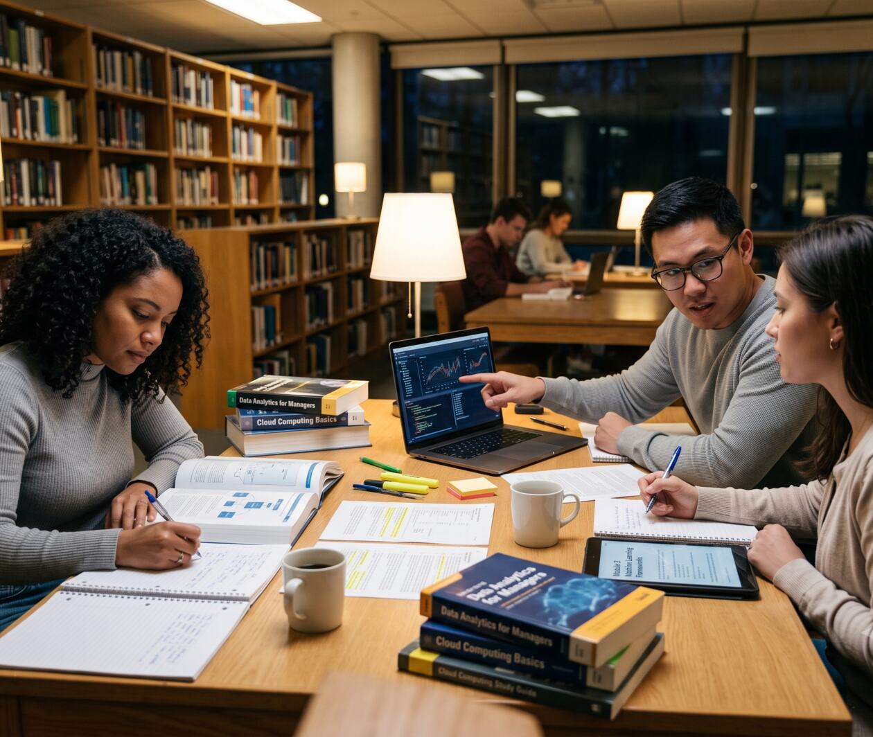 Students preparing for exams in a library together