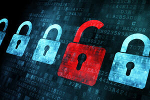 CSecurity concept: Lock on digital screen