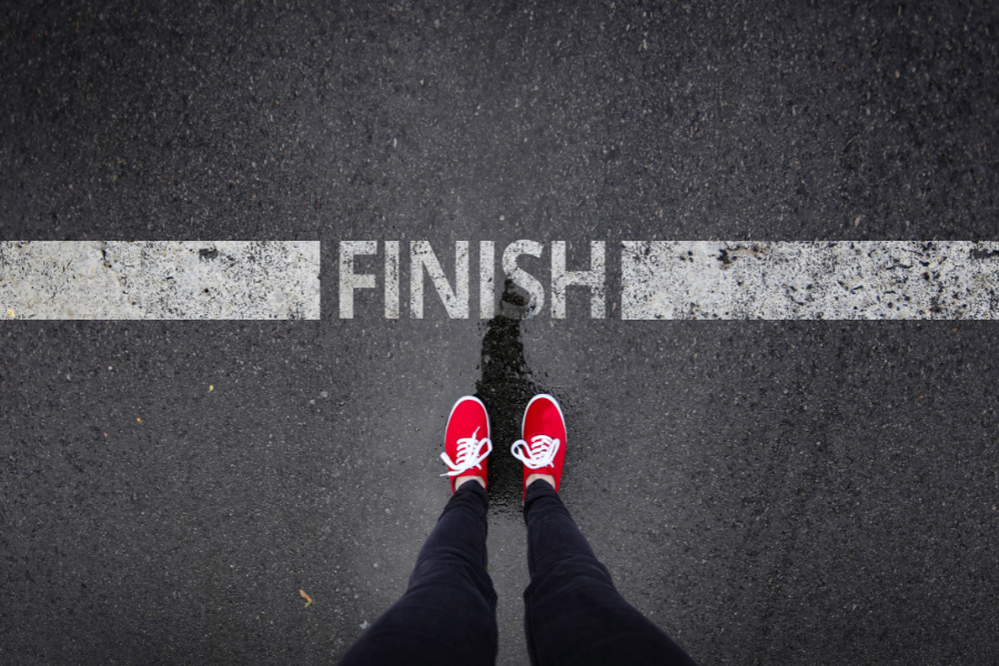 Feet near a finish line