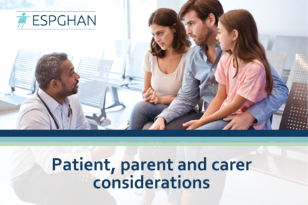 Parents and child speaking with doctor