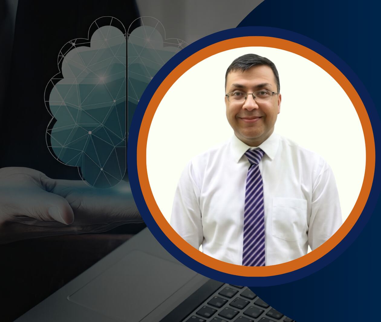 A professional instructor in business attire beside a cloud analytics graphic, representing data modeling, data visualization, business intelligence, analytics reporting, dashboard creation, and data-driven decision-making in a modern business environment