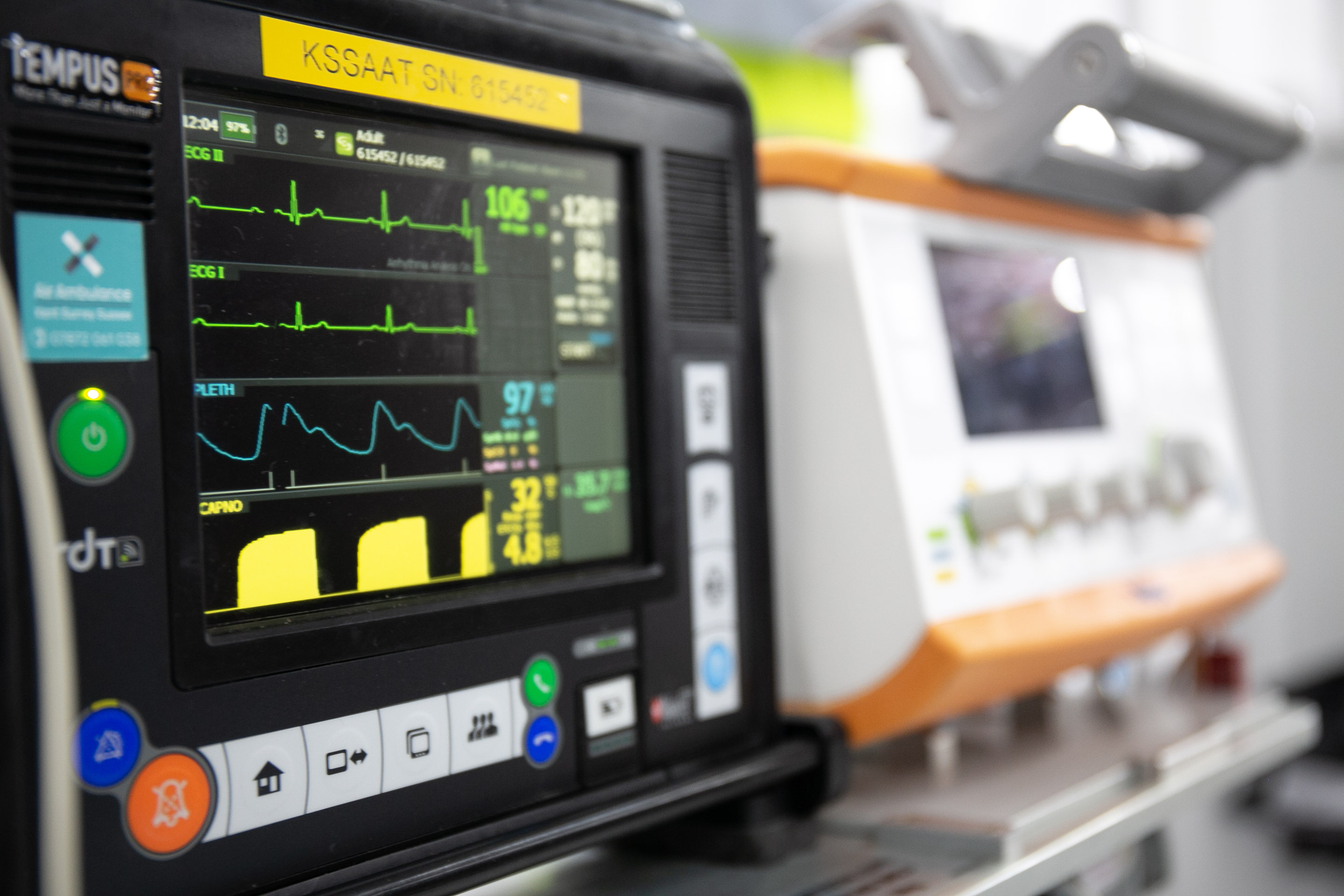 Close-up image of patient monitor and ventilator