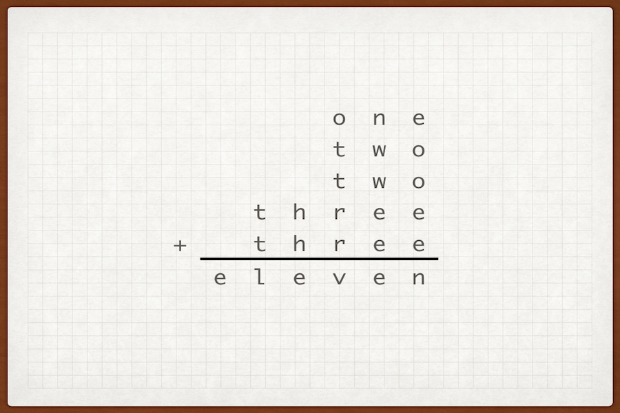 one plus two plus two plus three plus three equals eleven