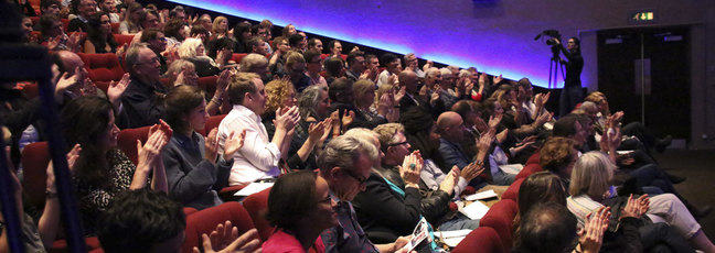A crowd applauds at BAFTA and BFI Screenwriters’ Lecture Series. Photo by BAFTA/Jonathan Birch