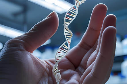 model of dna on a hand palm