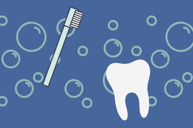 cartoon image of a tooth and toothbrush