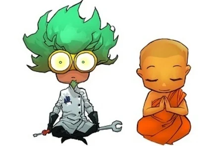 The scientist and the monk sit together