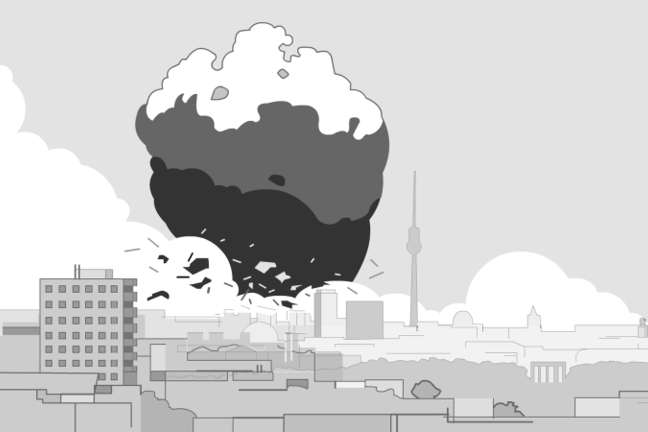 Illustration of nuclear bomb explosion over city