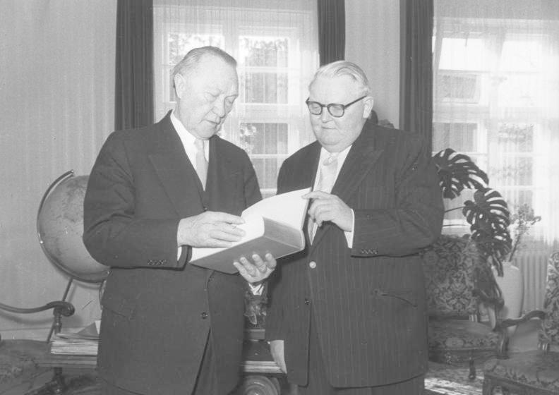 Ludwig Erhard with Konrad Adenauer in 1956, while Erhard was Minister of Economics.