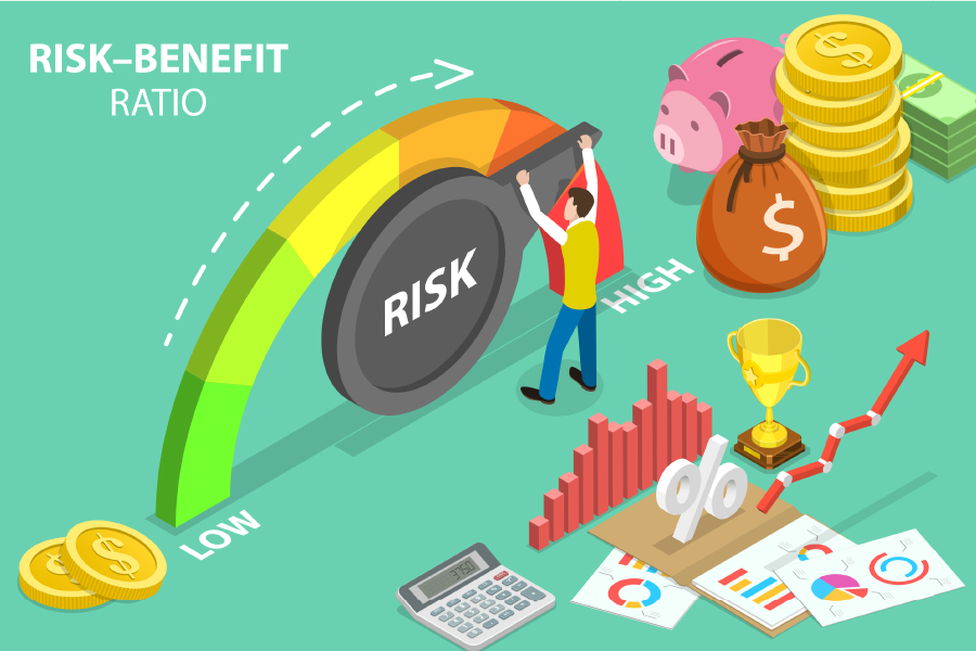 3D Isometric Flat Vector Conceptual Illustration of Risk-Benefit Ratio, High Risk High Return Financial Investment