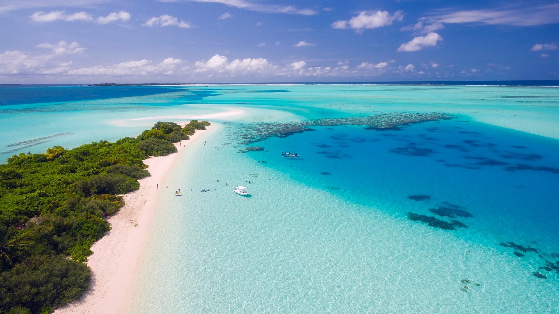 A photo of an atoll in the Maldives from above.