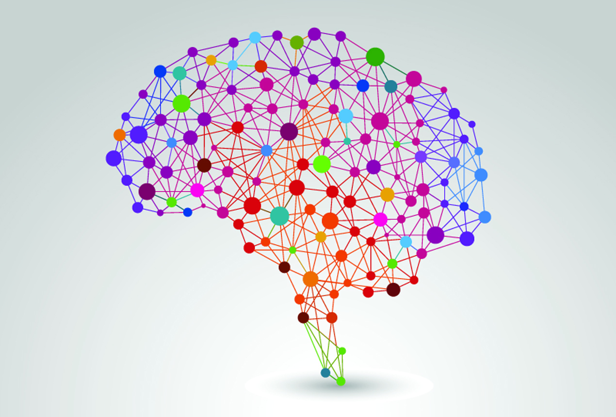 Pictorial representation of connected dots in the shape of the human brain