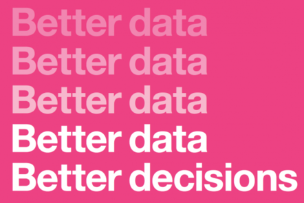 a poster saying 'better data' repeated 4 times, and then 'better decisions'