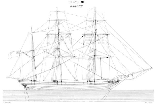 A mid-19th century diagram of a sailing barque, probably very similar to the Flower of Ugie.