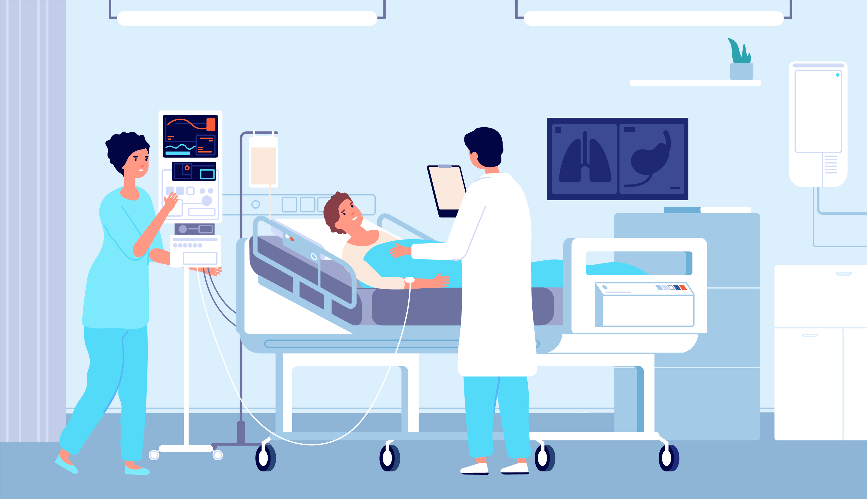 Healthcare staff attend to the needs of patients