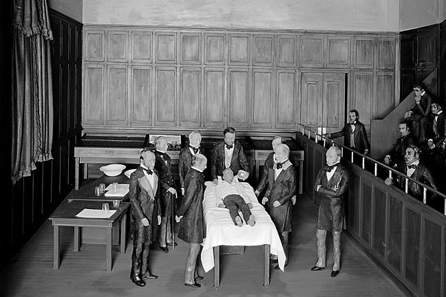 Black and white photo of surgical procedure