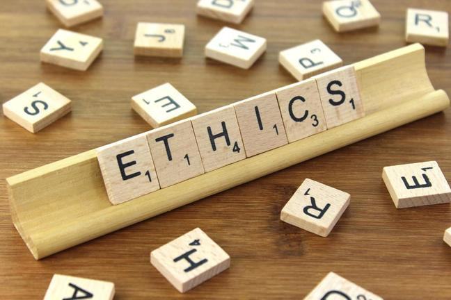 Ethics spelled out in scrabble letters