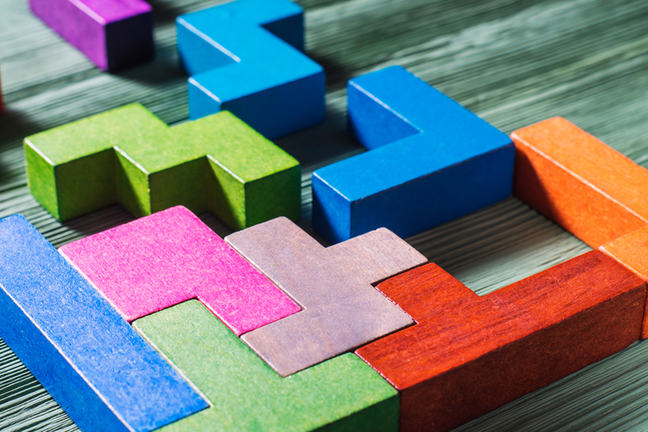 Interlocking coloured wooden blocks