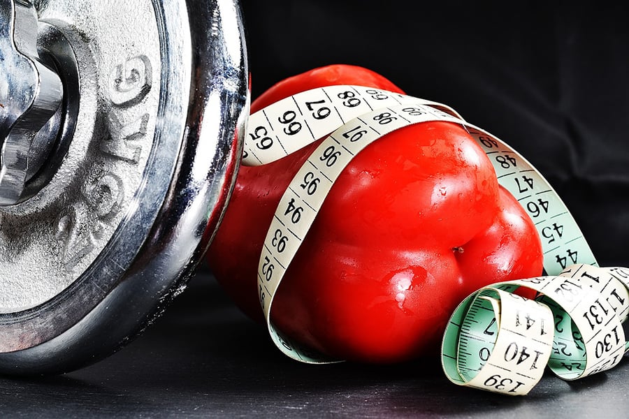 Capsicum, tape measure and weight