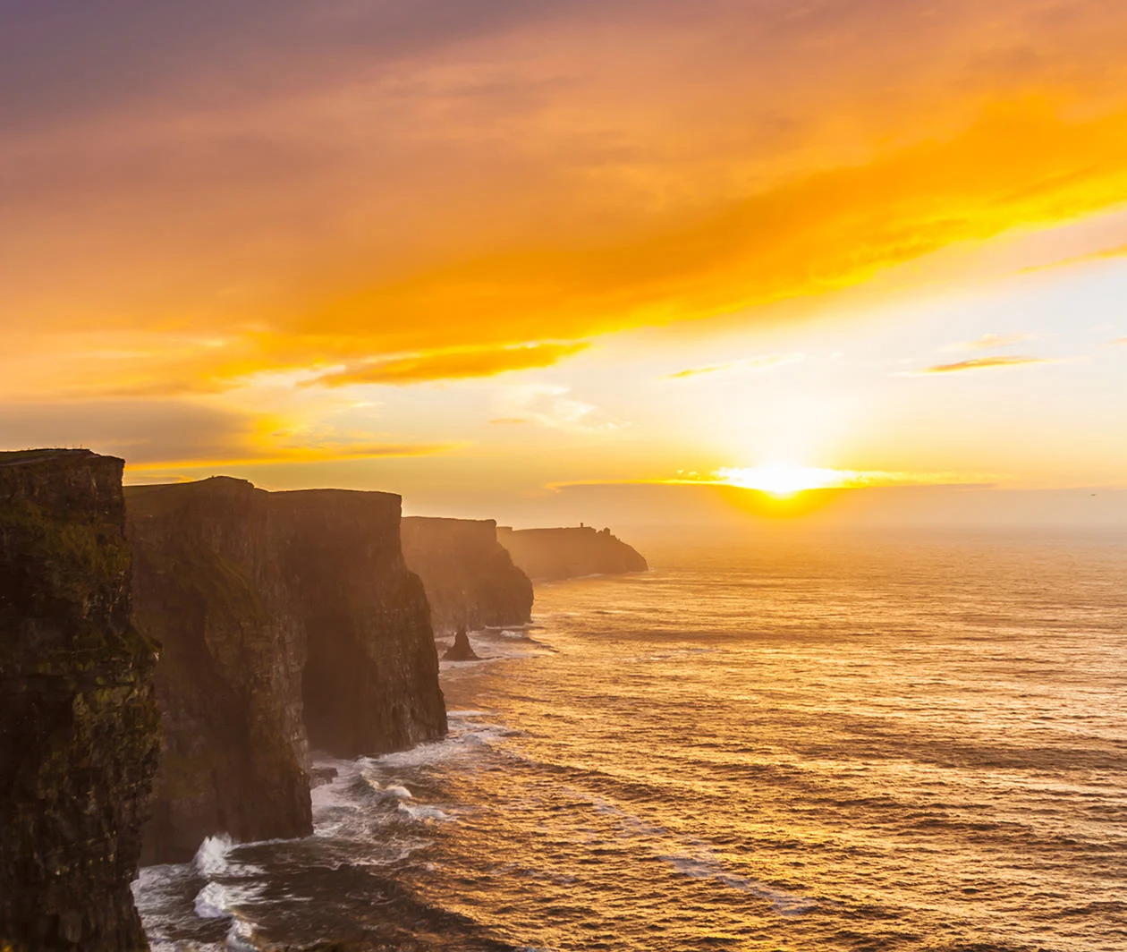 Cliffs with the sunset in the background