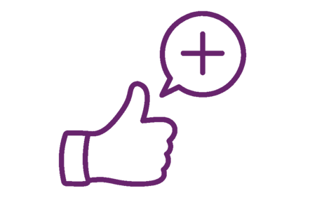 thumbs up hand with a speech bubble containing a plus symbol