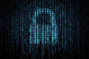 Padlock image revealed through stream of binary code ones and zeroes