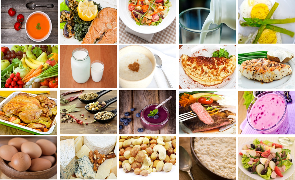 A collage of different types of healthy foods.