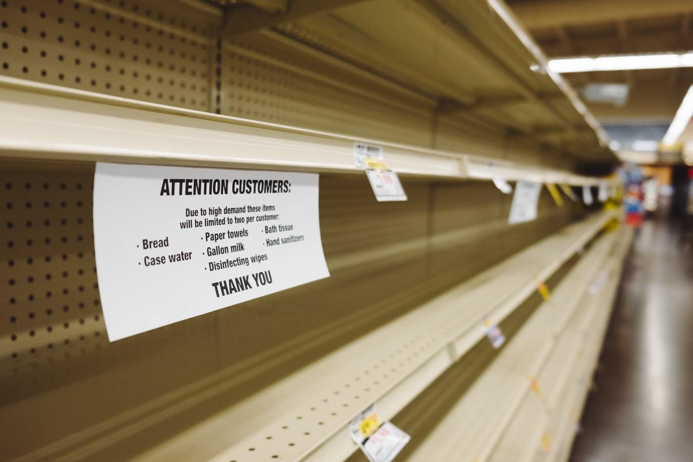 Empty shelves in a supermarket