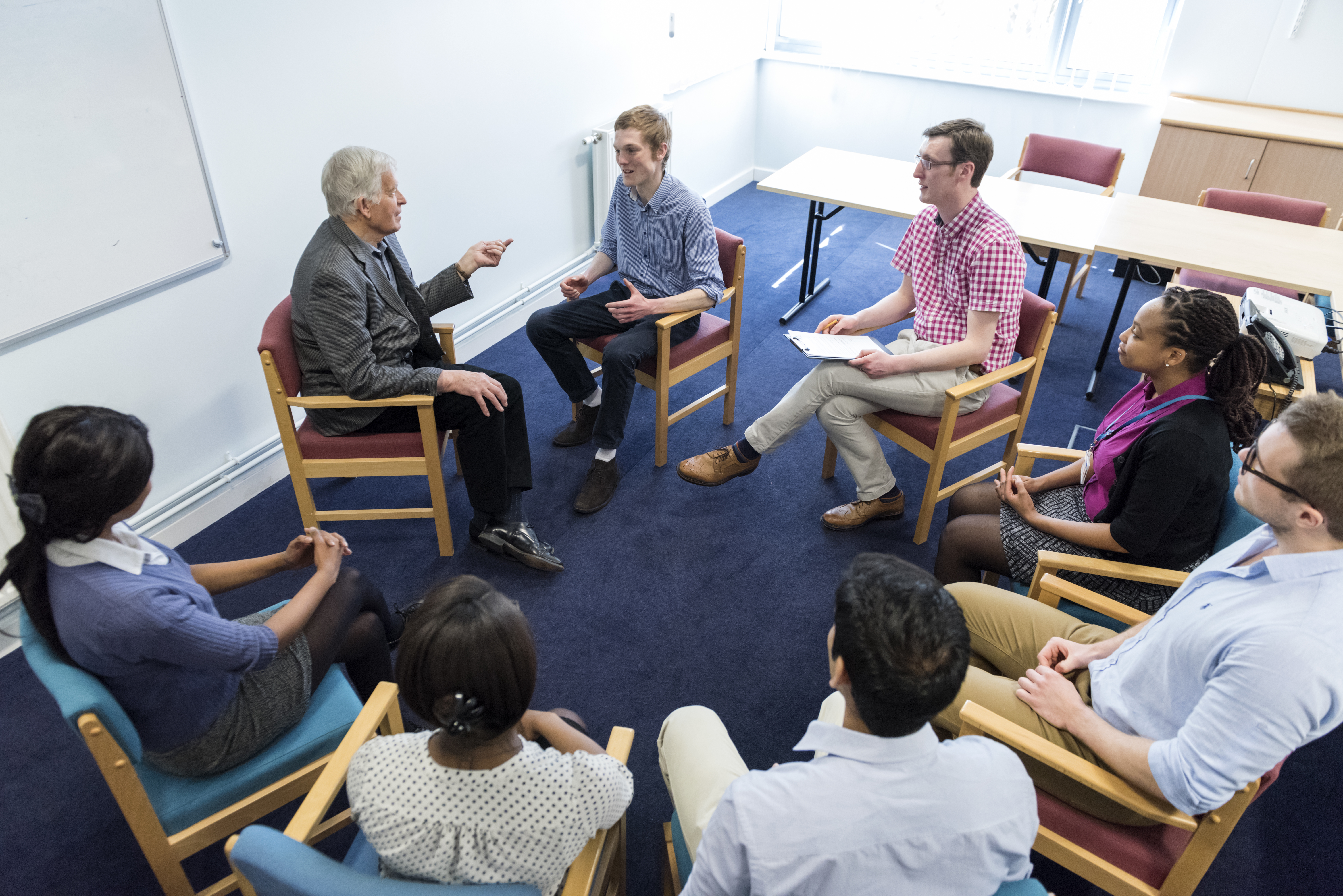 Overhead photograph of a group discussion