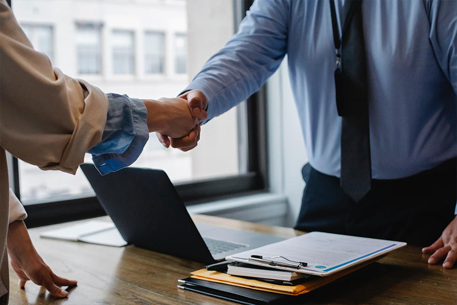 Two people shaking hands.