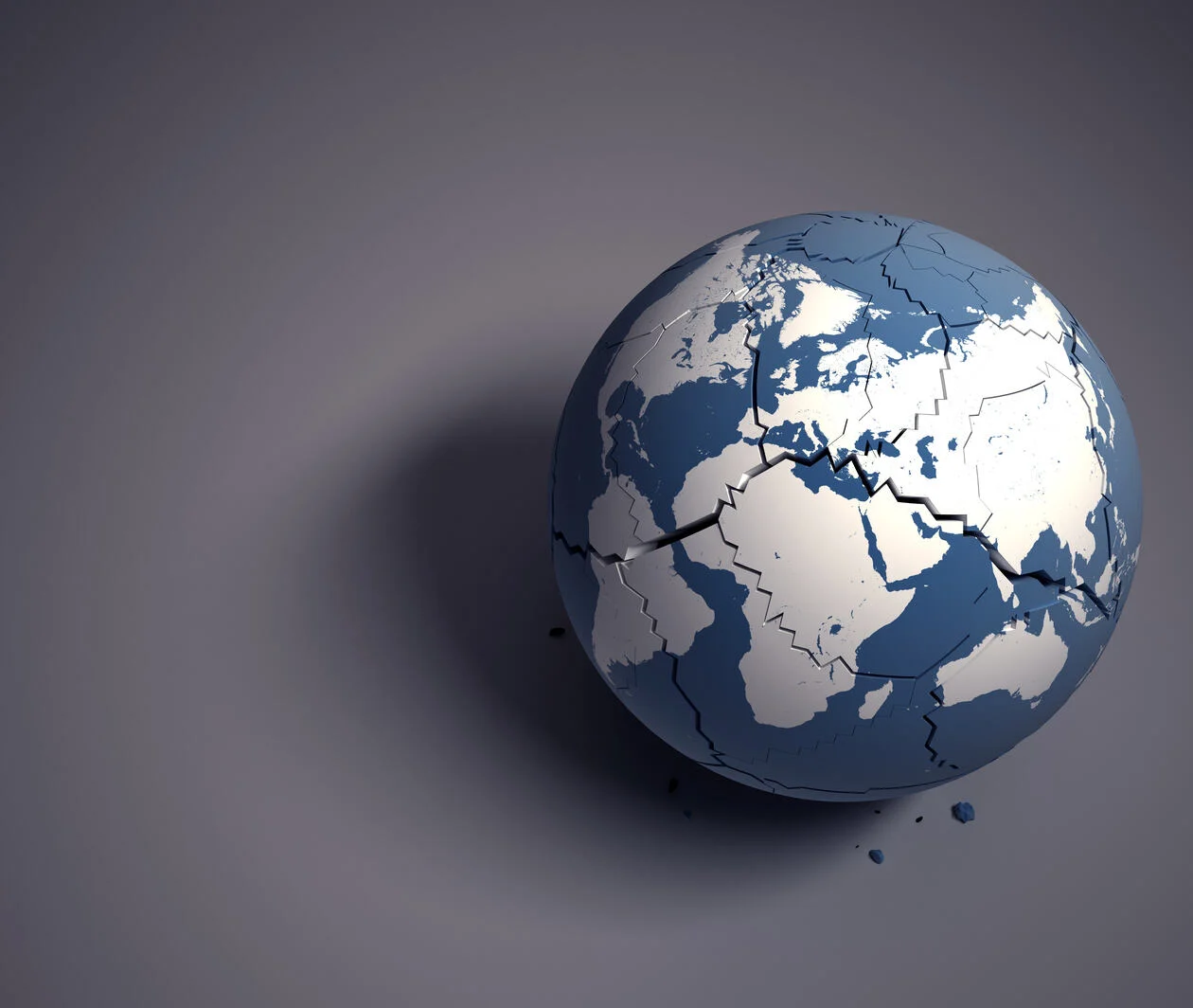 An illustration of a fractured world to represent International Humanitarian Law in business to mitigate risk and impact when operating in areas of armed conflict.