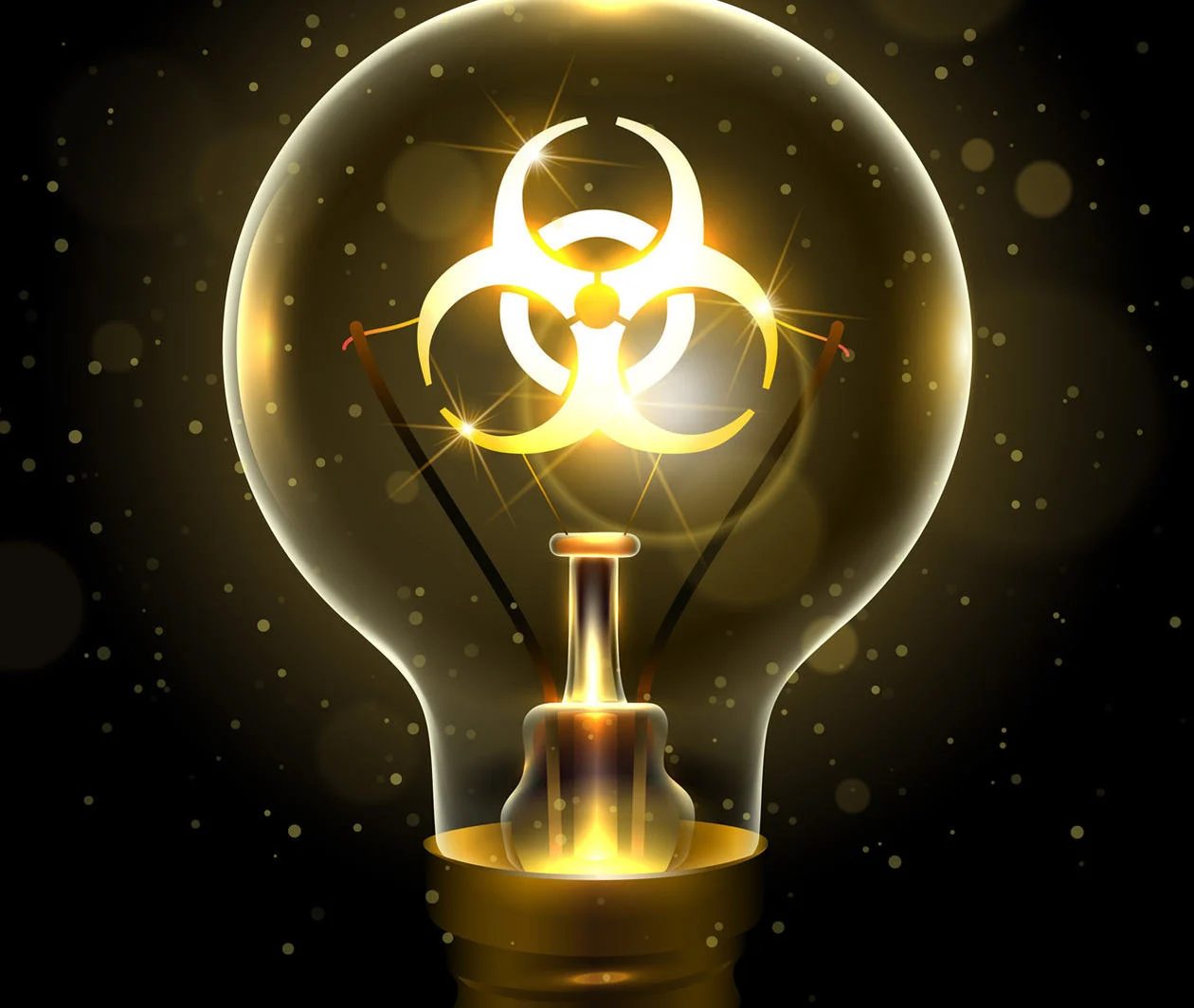 Biohazard symbol within a lightbulb