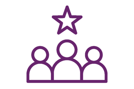 three people with a star above the middle person
