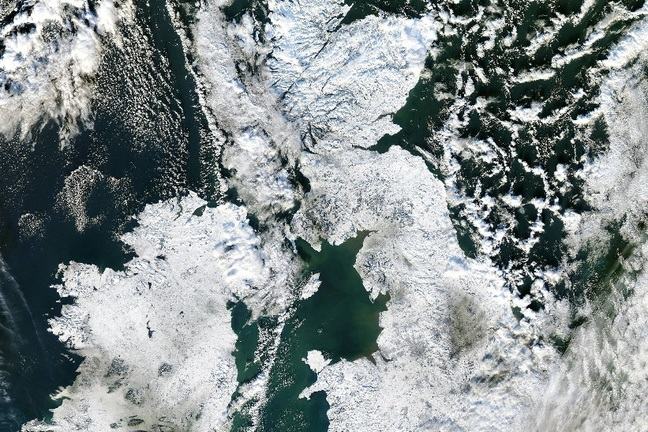 Satellite image taken on Christmas Eve 2010 - the most recent White Christmas in the UK.
